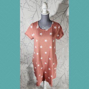 P.S. Kate Salmon Pink Stars Printed Round Neck T-Shirt Dress